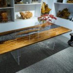 Full view of the Sylva Home custom ice crack epoxy resin dining table, model ET26, highlighting its design and finish.