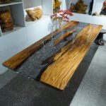 Top view of the Sylva Home custom ice crack epoxy resin dining table, model ET26.