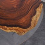 Close-up view of the epoxy resin detail on the Sylva Home custom round epoxy dining table, model ET73.