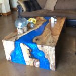 Top view of the Sylva Home custom epoxy resin river waterfall table, model ET65.